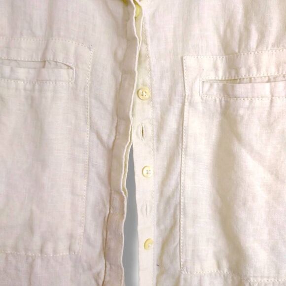 Autograph Womens Top Sz 8 Butter Yellow Linen Blouse Button Preppy Coastalcore - Picture 7 of 10